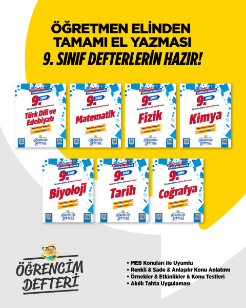 9. Sınıf Öğrencim Defteri Ful Set. Tamamı El Yazmalı !!!